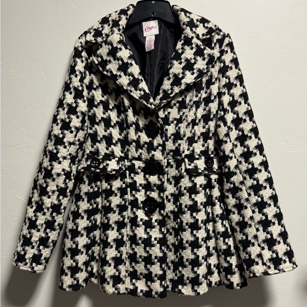 Candie’s Houndstooth Pattern Pea Coat XL